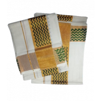 Set Mundu - Golden Kasavu - zigzag
